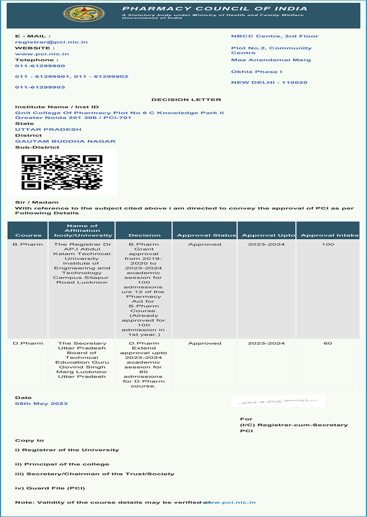 PCI Approval Letter